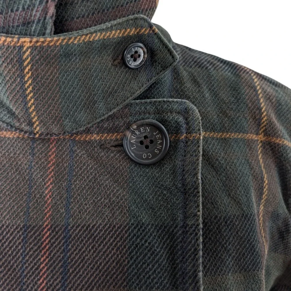 Lauren Ralph Lauren Plaid Barn Coat‎ Women's XL Green Brown Corduroy Collar